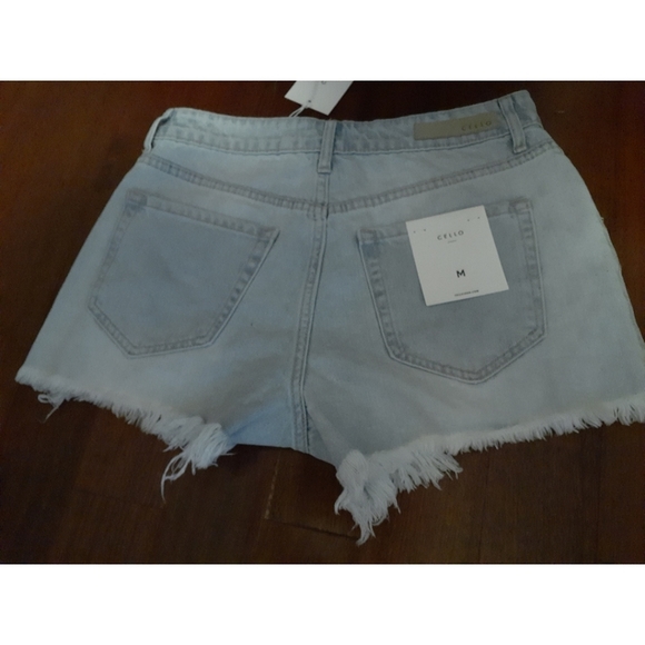 Pre-Owned Cello High Rise Fray Destroyed Denim Shorts Loose Fit Blue XS-S-M - Picture 9 of 11